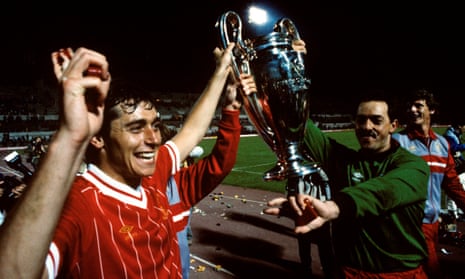 Michael Robinson parades the European Cup trophy with Bruce Grobbelaar after the 1984 final.