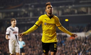 Borussia Dortmund’s Pierre-Emerick Aubameyang celebrates scoring their second goal.