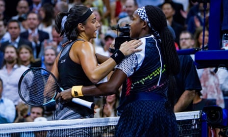 Coco Gauff congratulates Caroline Garcia after her victory at the US Open on Tuesday