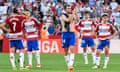 Granada's players react to losing 4-0 at home to Real Madrid hours after their relegation from La Liga was confirmed.