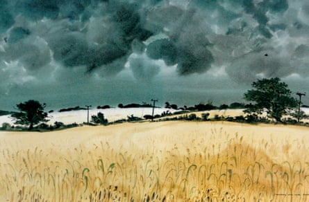 A watercolour of Suffolk fields, 2015.