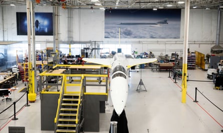 An XB-1 demonstrator aircraft that Boom Supersonic is using to help develop the Overture.