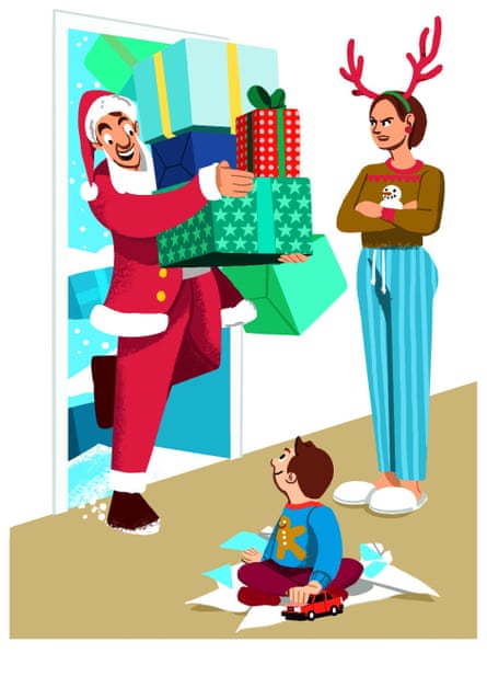 personne venant avec plein de cadeaux pour enfant