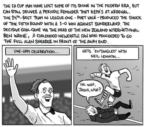 David Squires cartoon on the FA Cup fifth round, panel 1