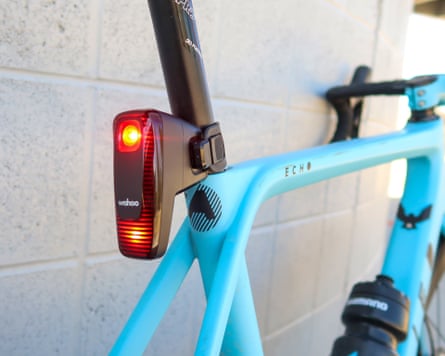 A Wahoo TRACKR Radar light mounted on a bicycle