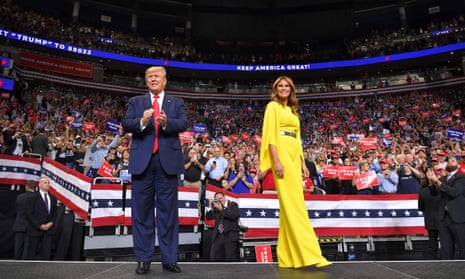 TOPSHOT-US-POLITICS-TRUMP-election<br>TOPSHOT - US President Donald Trump and First Lady Melania Trump arrive for the official launch of the Trump 2020 campaign at the Amway Center in Orlando, Florida on June 18, 2019. - Trump kicks off his reelection campaign at what promised to be a rollicking evening rally in Orlando. (Photo by MANDEL NGAN / AFP)MANDEL NGAN/AFP/Getty Images