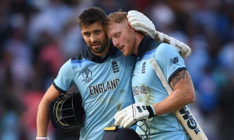 Mark Wood and Ben Stokes after the 2019 World Cup final was tied at the end of 50 overs