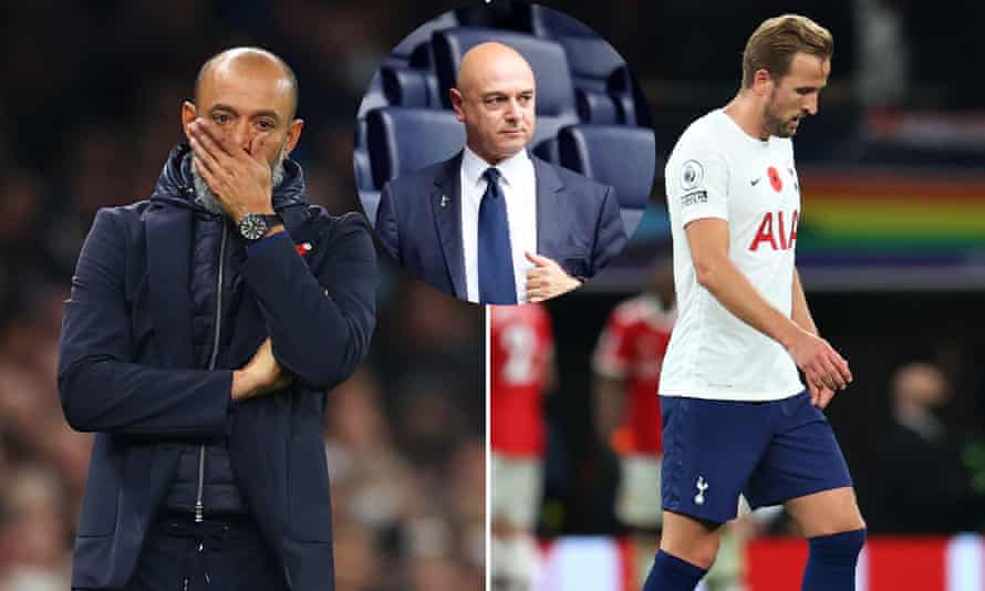 Nuno Espírito Santo (left), Daniel Levy (centre) and Harry Kane