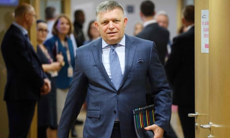 Robert Fico arrives prior to the start of an EU leaders summit at the European Council Building in Brussels on 26 October 2023.