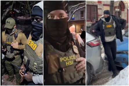 Three imageds of masked ICE agents