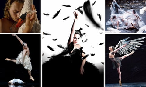 Clockwise from top left: Swan Lake II – Dark Waters, Black Swan, Swan Lake by Michael Keegan-Dolan, Raven Girl and Matthew Bourne’s Swan Lake.