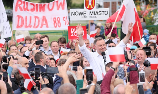 Andrzej Duda meets local residents in the village of Odrzywol, east-central Poland