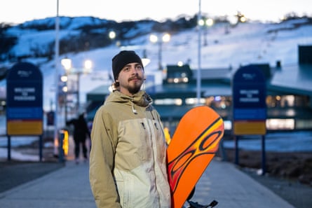 Retail worker Taj Kidd about to enjoy his final snowboard of the season at Perisher Blue Ski Resort in NSW.