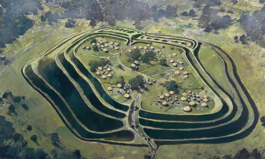 Old Oswestry Hill Fort, at the height of its occupation, Iron Age, (c1970-2010). Artist: Ivan Lapper.HT3K66 Old Oswestry Hill Fort, at the height of its occupation, Iron Age, (c1970-2010). Artist: Ivan Lapper.