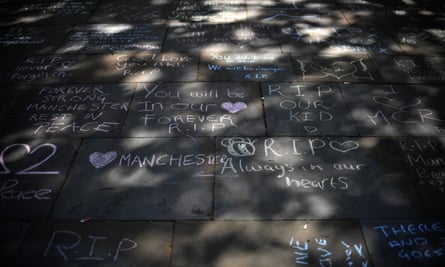 Messages on the pavement in Manchester.
