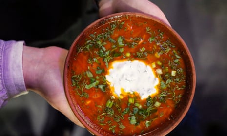 Bowl of Ukrainian borscht soup