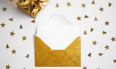 Gold envelope with white paper.