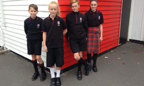 Children from Dunedin North Intermediate Primary wearing the new uniform