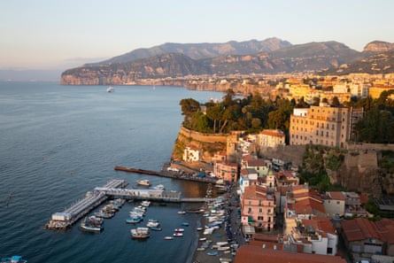 View over the Marina Grande and Bay of Naples at sunset