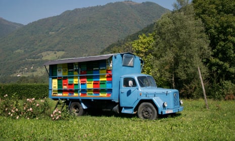 Api days … a mobile beehive apiary on the back of a vintage truck in Slovenia.