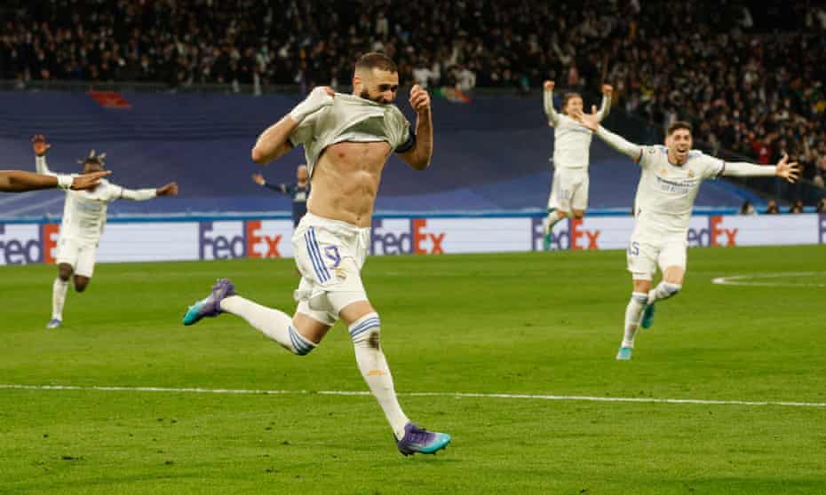 Karim Benzema celebrates scoring his, and Real Madrid’s, third goal.