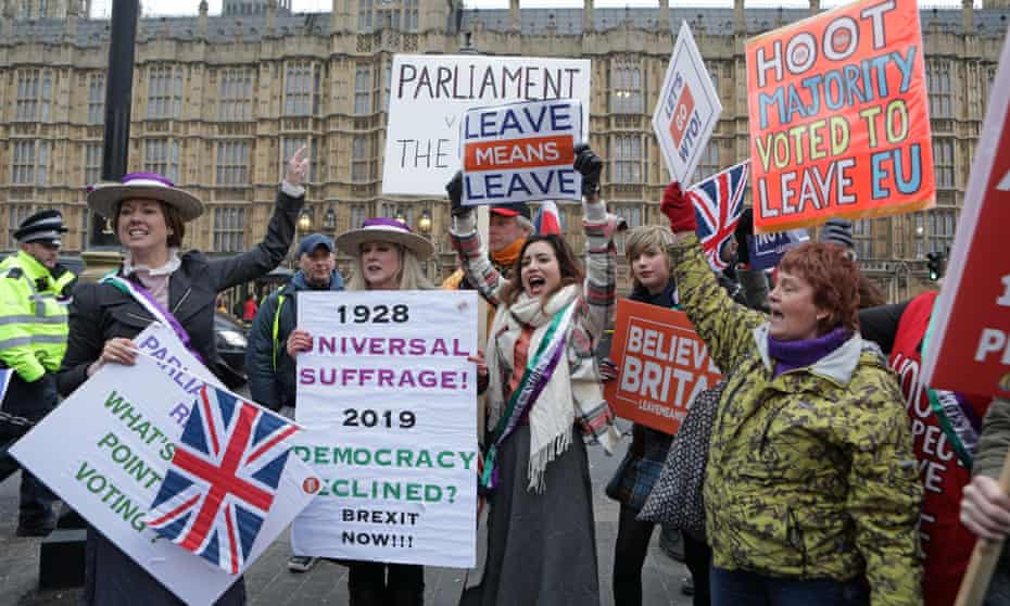 Remain and leave campaigners outside parliament in London