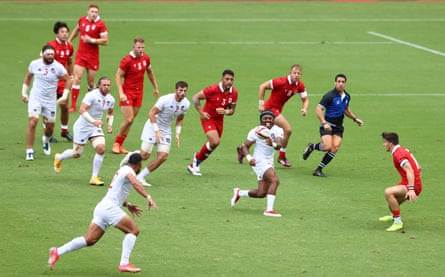 Kevon Williams attacks for the US against Canada during the Tokyo Olympics, in 2021.