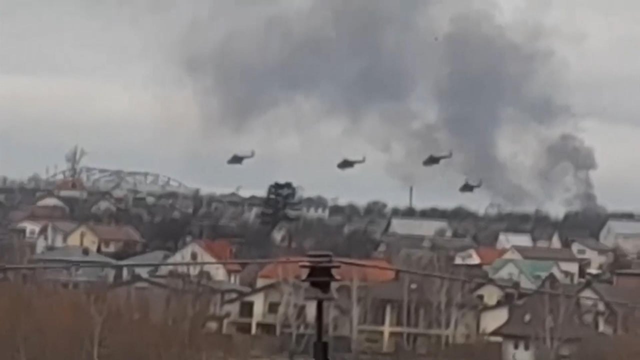 Footage shows Russian helicopters engaging with forces in Ukraine – video | World news | The Guardian