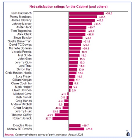 Survey of Tory members about performance of cabinet ministers