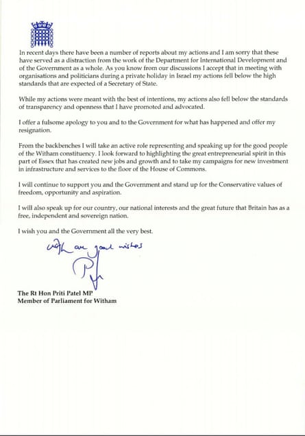 Page two of Priti Patel’s resignation letter