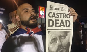 Cubans exiles at rally in Little Havana, Miami, after the death of Fidel Castro