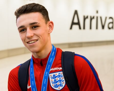 Phil Foden arrives at Heathrow after being part of England’s Under-17 World Cup triumph in 2017.