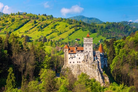 A view of the castle with hills behind