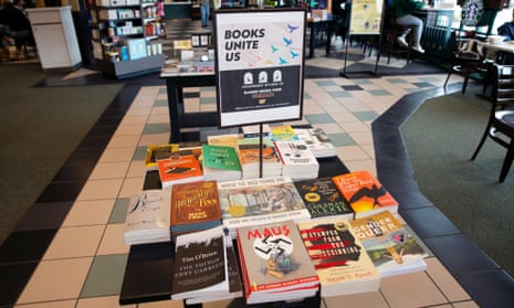 A display of banned books sits in a Barnes &amp; Noble book store in Pittsford, New York.