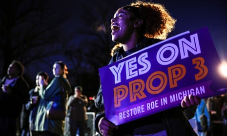 Jaelynn Smith, a freshman at Michigan State University, at a rally on election night last month. Proposal 3 was a ballot measure that will now codify abortion rights in Michigan. 
