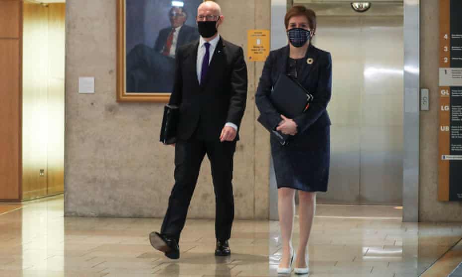 Nicola Sturgeon and John Swinney arrive for first minister’s questions at Holyrood. 