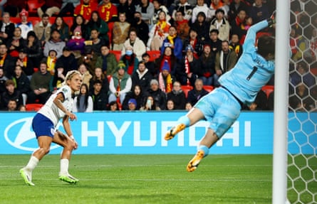 England's Rachel Daly scores their sixth goal against China in 2023