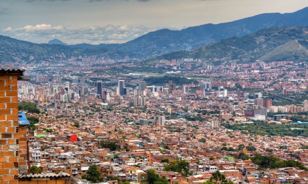 View over Medellin, set within the folds of Andean mountains.