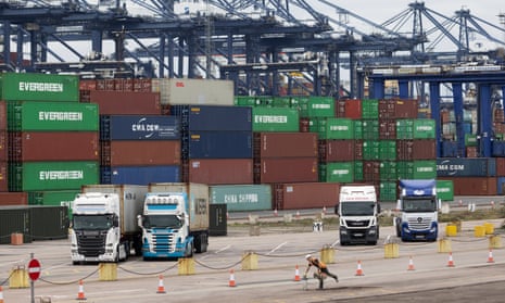 Containers sit on the tarmac at Felixstowe Port