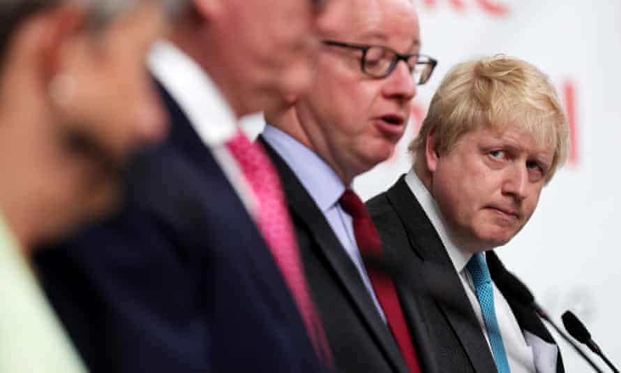 From left: Gisela Stuart, John Longworth, Michael Gove MP and Boris Johnson at the Vote Leave event.