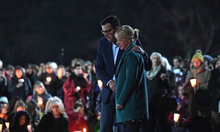 Daniel Andrews, the premier of Victoria, and his wife, Catherine, at the vigil in Melbourne.