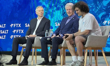 Tony Blair, Bill Clinton and Sam Bankman-Fried in 2022.