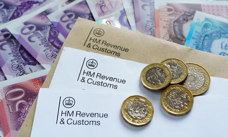 A photograph of HMRC letters and cash. As the public accounts committee notes rising call-waiting times, the tax office is trying to wean service users off contact with real people over the telephone in favour of YouTube videos and chatbots