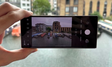 The Samsung Galaxy Z Fold 6 shooting a photo of a canal