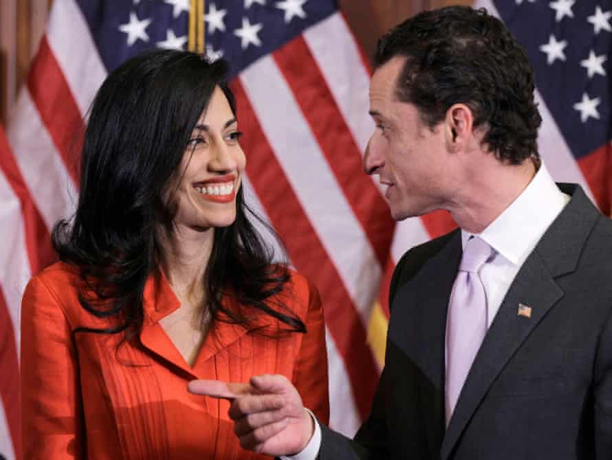 Huma Abedin with Anthony Weiner after a ceremonial swearing in of the 112th Congress on Capitol Hill in Washington, January 5 2011