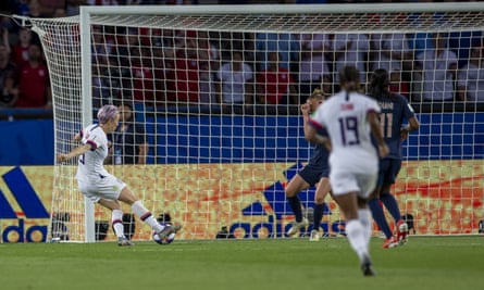 Megan Rapinoe scores the USA’s second goal, which proved to be the winner in Paris.
