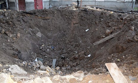 A crater after shelling in Mykolaiv