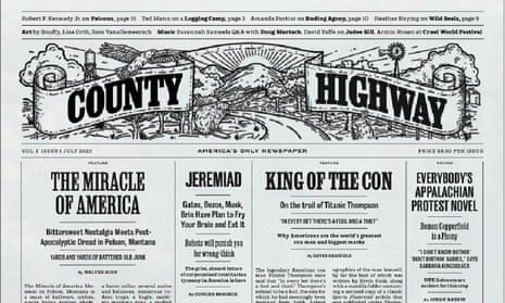 The front page of County Highway, with a decorative and ornate masthead and old-fashioned typography