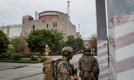 Russian servicemen guard on the territory of the Zaporizhzhia nuclear power plant in southeastern Ukraine.