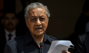 Mahathir Mohamad gives a press conference following his re-election as prime minister.